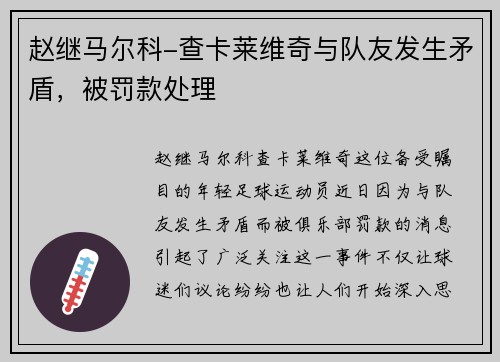赵继马尔科-查卡莱维奇与队友发生矛盾，被罚款处理
